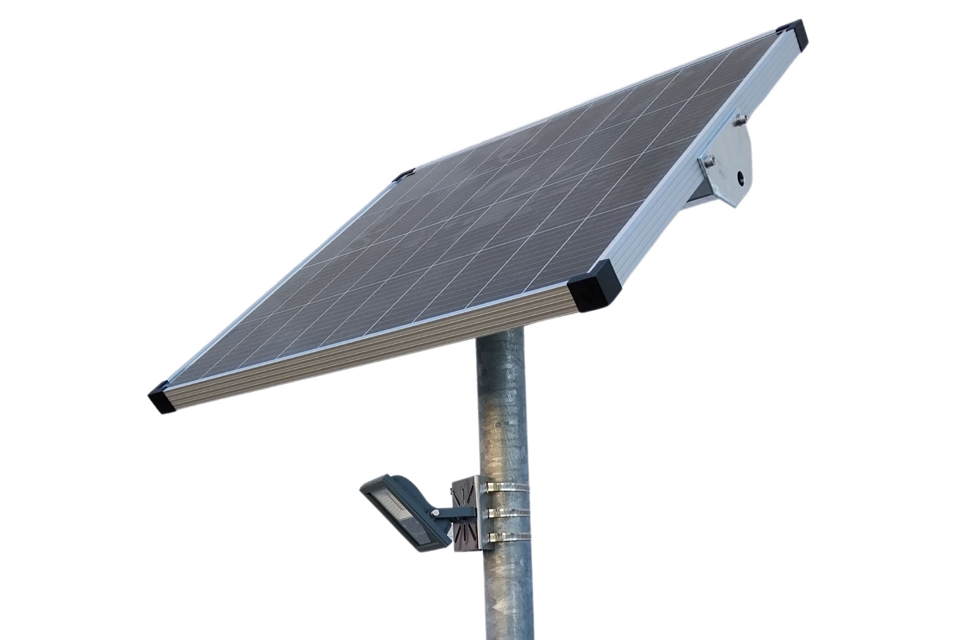 Solar LED Beleuchtung mit Taster und Mast 4m 10W (120W)